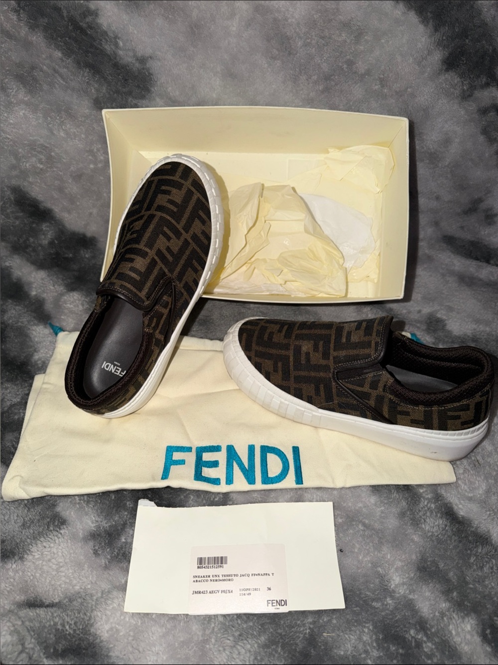 Fendi Women’s/Girl’s Brown FF Logo Slip-On Sneakers